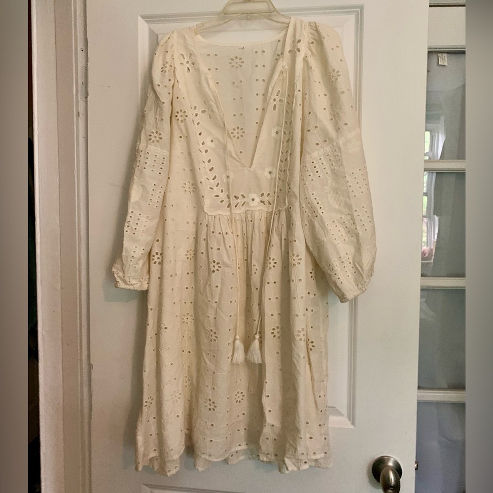 Anthropologie Cream Bishop Sleeve Sundress